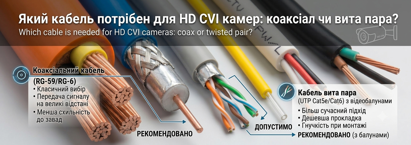 Який кабель потрібен для HDCVI: коаксіал чи вита пара