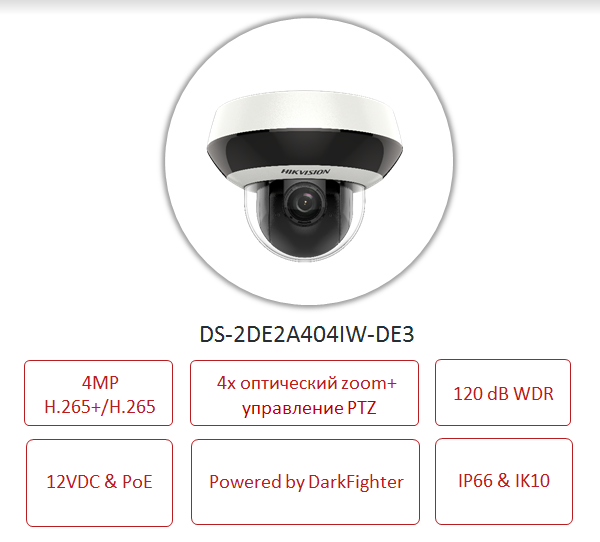 Поворотная мини PTZ камера с широкими возможностями DS-2DE2A404IW-DE3
