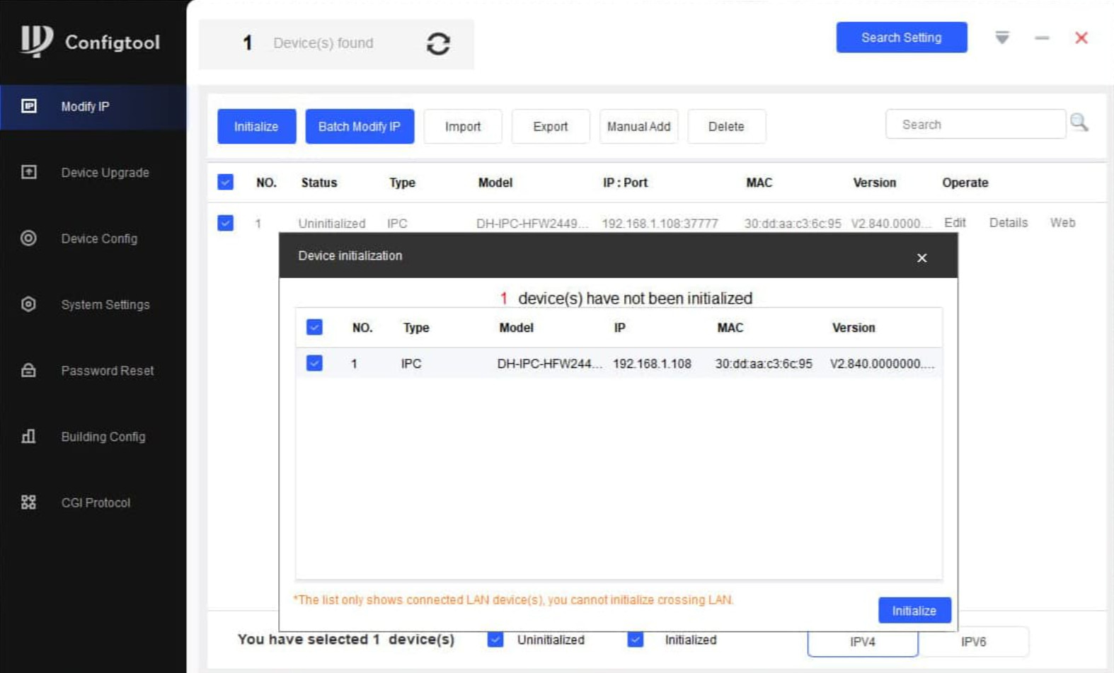 Dahua ConfigTool: як знайти камеру в мережі, змінити IP і оновити прошивку