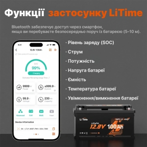 LiTime LiFePO4 12V 100Ah bluetooth акумуляторна батарея